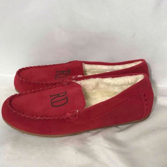 Land\'s End Men\'s Suede Shearling Fur Moccasins Red
